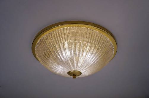 Large flush light brass & crystal by Hillebrand, 1970`s, German